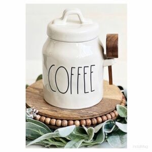 NEW Rae Dunn Coffee Canister with Wood Scoup & Holder